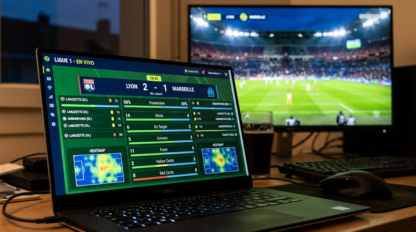 Pantalla de apuestas en vivo durante un partido de la Ligue 1 con cuotas en movimiento