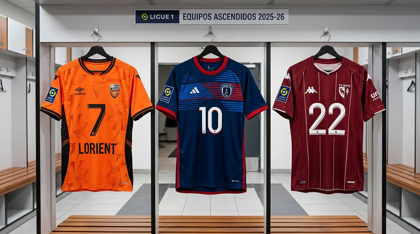 Perfiles de Lorient, Paris FC y Metz como equipos ascendidos a la Ligue 1 2025-26